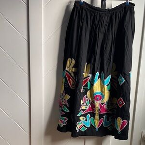 Vibrant Embroidered Black Maxi Skirt